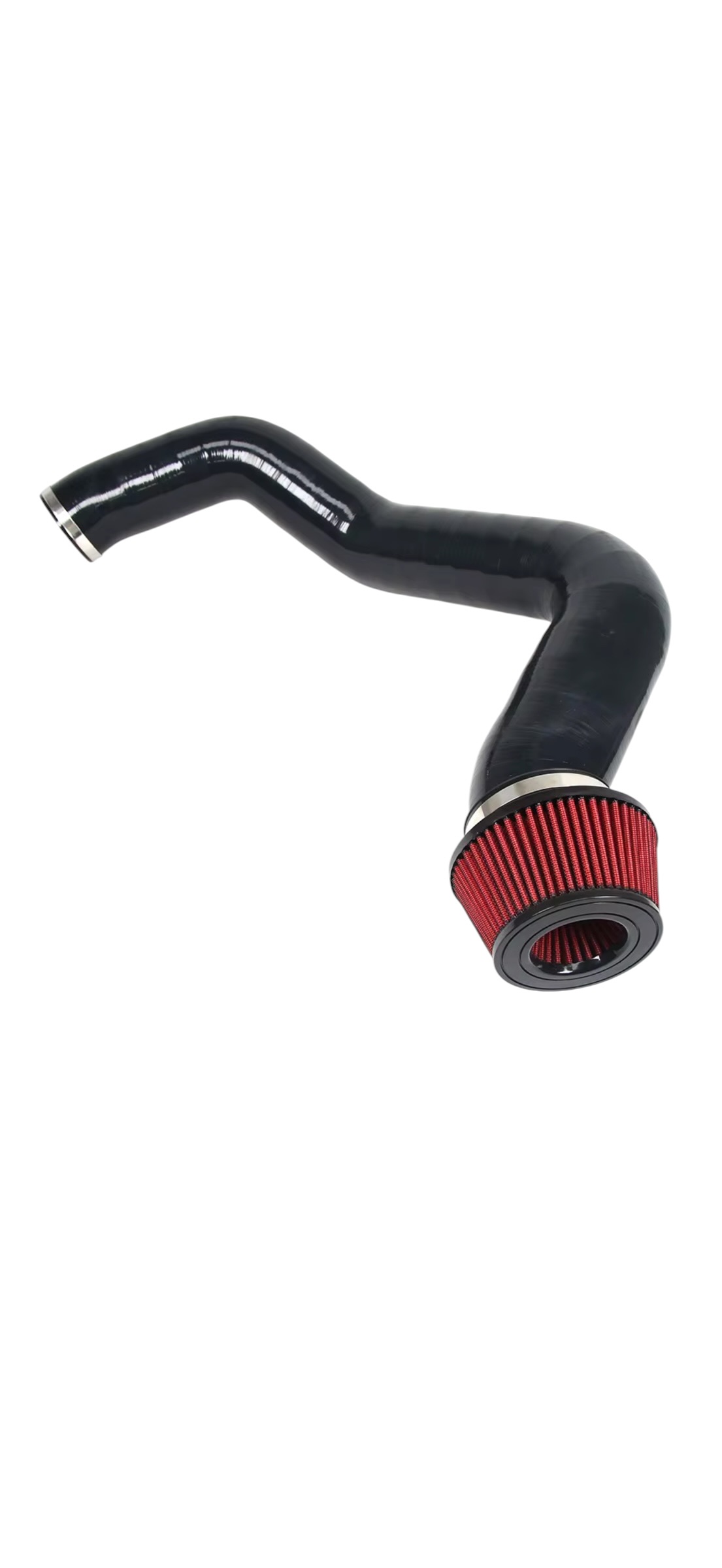 Single mandrel-bent intake tube with red high-flow cone filter